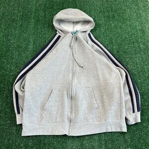 Vintage Pro Spirit Striped Full Zip Hoodie Mens Medium Gray Navy Blank Y2K